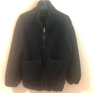 Black teddy zip up jacket